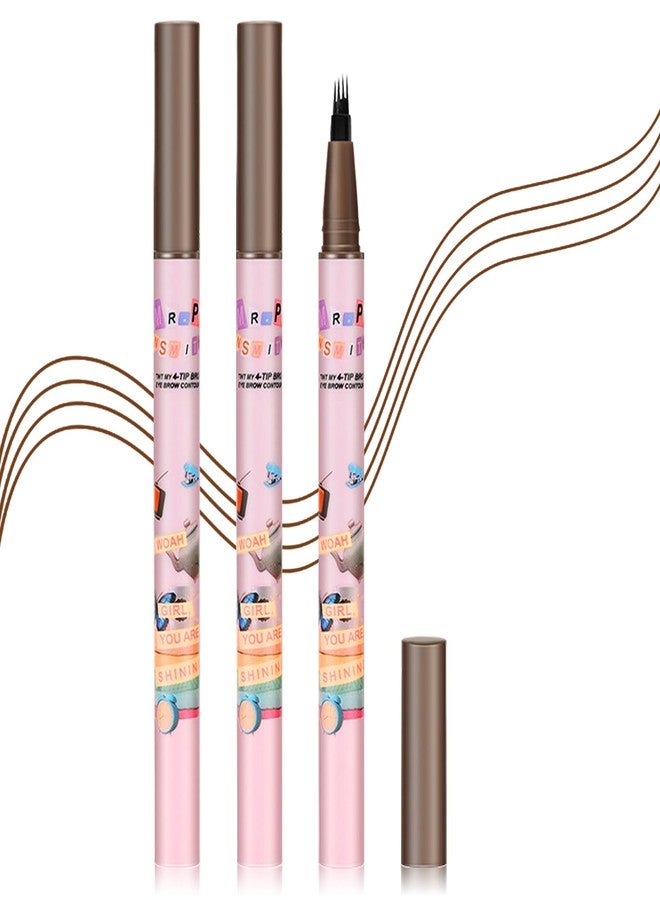 QIUFSSE 3PCS Light Brown Eyebrow Pencil for Women,Lapiz Para Cejas,Magical Precise Waterproof Brow Pen,Easily Create Natural Eyebrow Makeup-Light Brown - Image 1