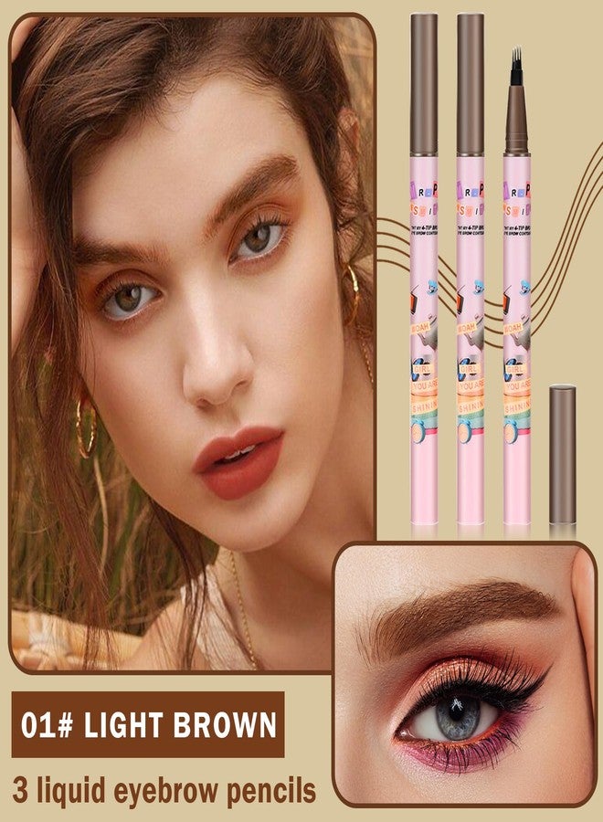 QIUFSSE 3PCS Light Brown Eyebrow Pencil for Women,Lapiz Para Cejas,Magical Precise Waterproof Brow Pen,Easily Create Natural Eyebrow Makeup-Light Brown - Image 2