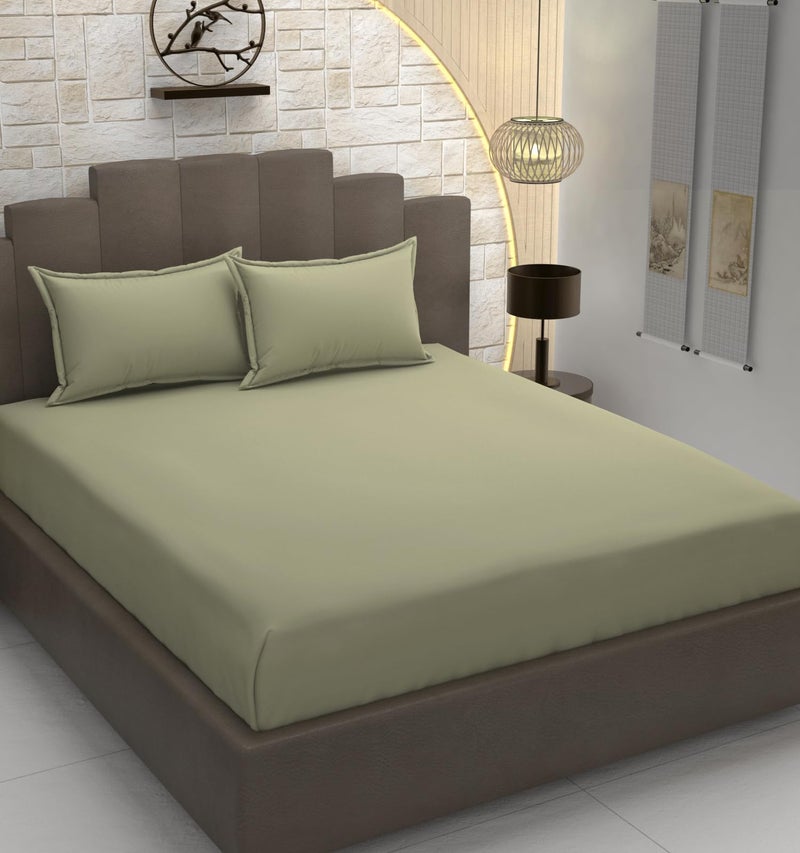 TIB® Glace Cotton King Size Elastic Bedsheet with 2 Pillow Covers, 140 GSM, 72x78x8 Inches. (Light Green) - Image 1