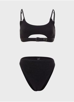 SOUTH BEACH Buckle Detail Ribbed Bikini Set  - Image 1