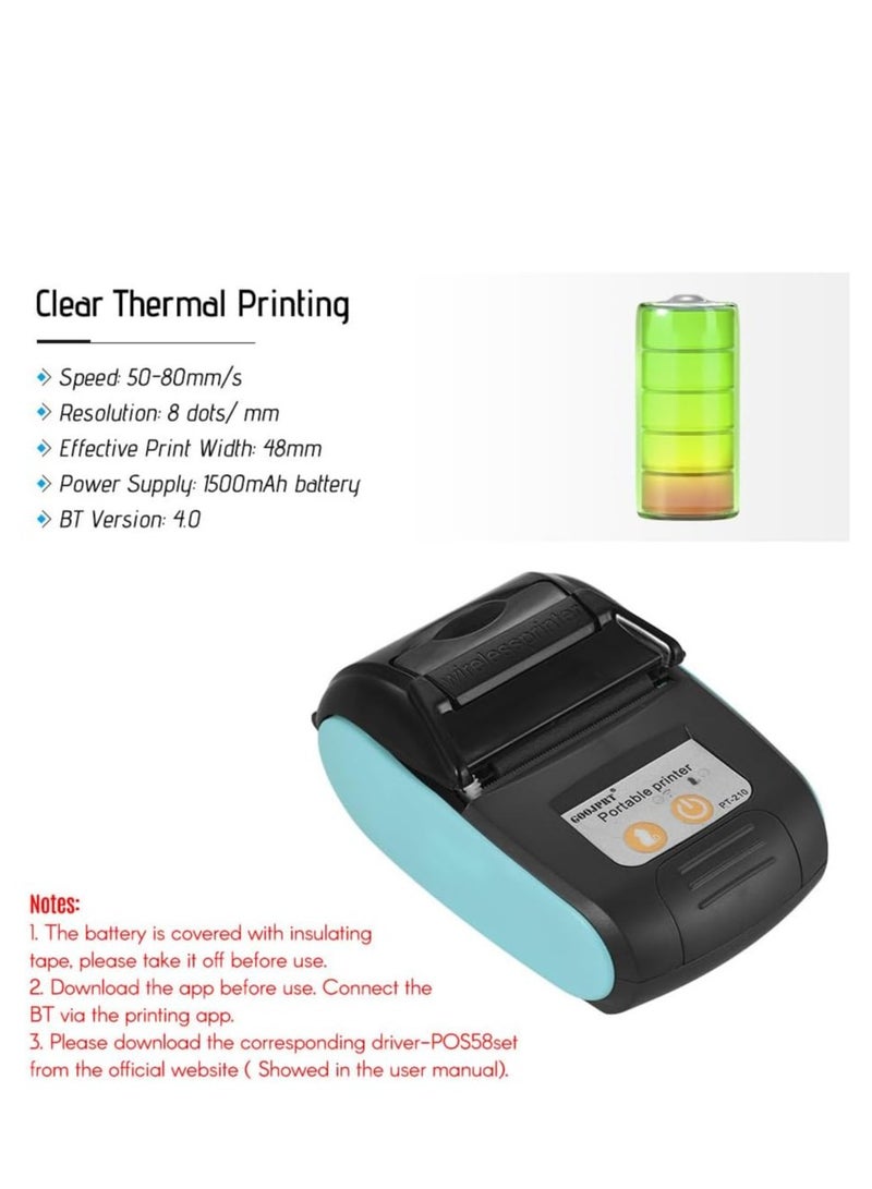 bluetooth thermal receipt printer 58mm,wireless portable mini pocket invoice bill ticket pos printer for small business, compatible with android/WINDOWS/LINUX,NOT for ios/MAC/ipad（blue color）  - Image 5