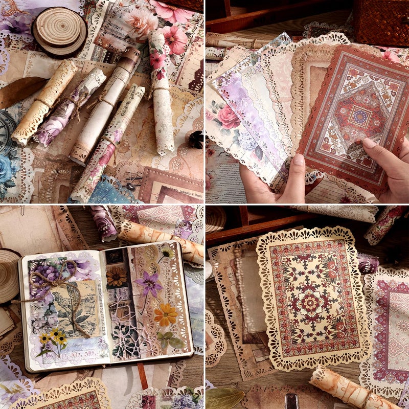 emmoolife 66 Sheets Lace Edged Scrapbook Paper Set, 6 Packs Vintage Decorative Paper Scrapbooking Supplies for Letter Writing Background Stationery Ephemera for Junk Journaling, DIY Art Collage 4.9x6.9 in - Image 3
