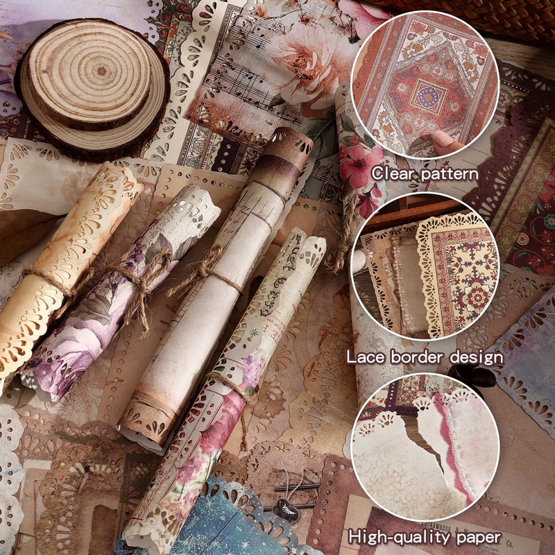 emmoolife 66 Sheets Lace Edged Scrapbook Paper Set, 6 Packs Vintage Decorative Paper Scrapbooking Supplies for Letter Writing Background Stationery Ephemera for Junk Journaling, DIY Art Collage 4.9x6.9 in - Image 4