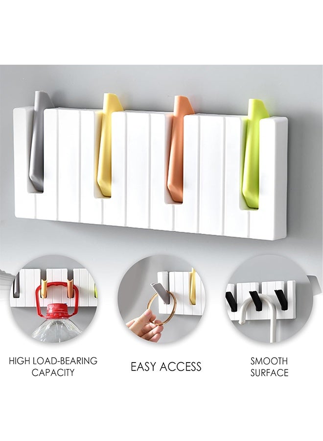 رف معاطف مثبت على الحائط بشكل يشبه البيانو بدون الحاجة للحفر مع 4 خطاطيف مخفية قابلة للطي، لتوفير المساحة لتعليق القبعات والملابس والحقائب والمفاتيح. (أسود وأبيض) - Image 3