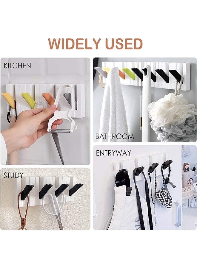 رف معاطف مثبت على الحائط بشكل يشبه البيانو بدون الحاجة للحفر مع 4 خطاطيف مخفية قابلة للطي، لتوفير المساحة لتعليق القبعات والملابس والحقائب والمفاتيح. (أسود وأبيض) - Image 5