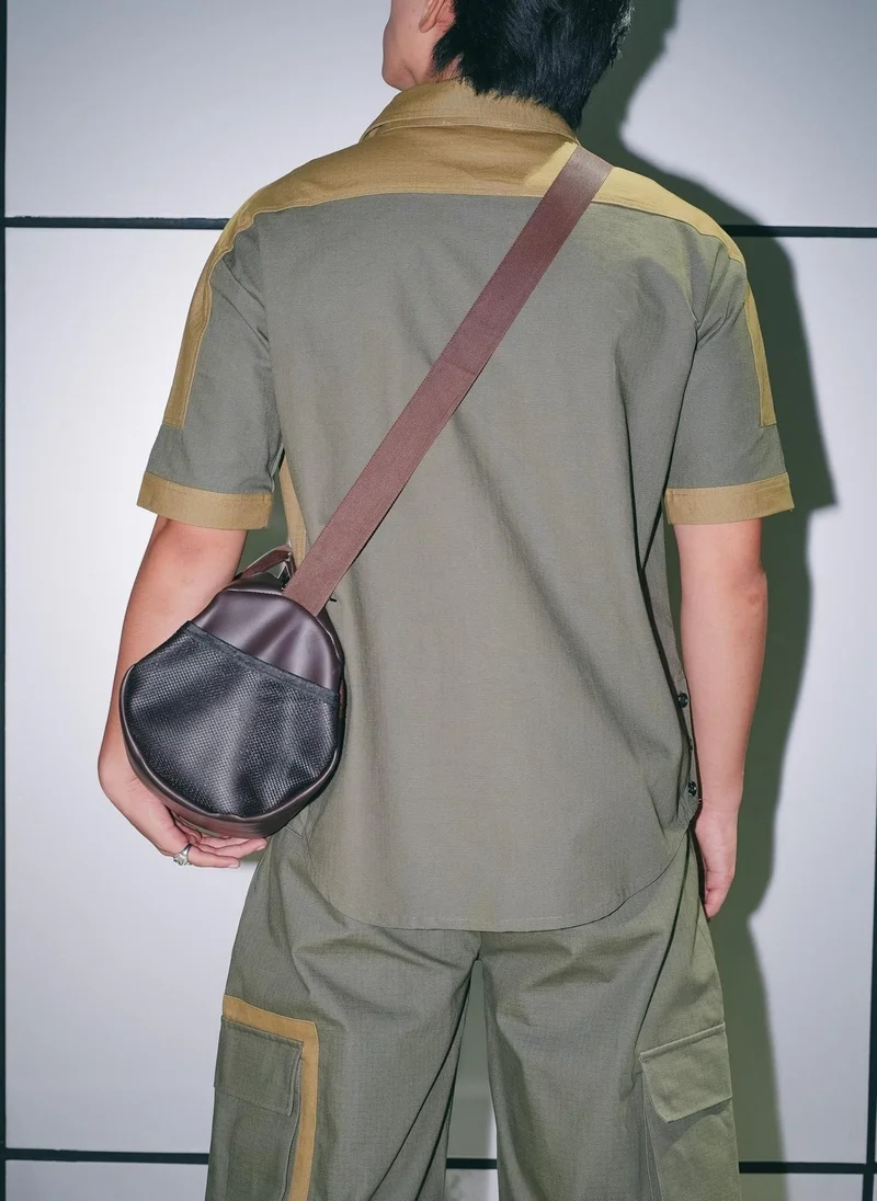 Flashmobnation  Two‑Tone Tech Utility Zip SS Shirt  | Best Price UAE