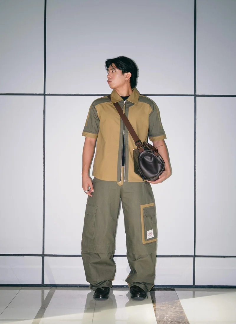 Flashmobnation  Two‑Tone Tech Utility Zip SS Shirt  | Best Price UAE