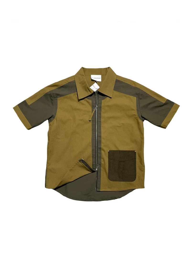 Flashmobnation Two‑Tone Tech Utility Zip SS Shirt