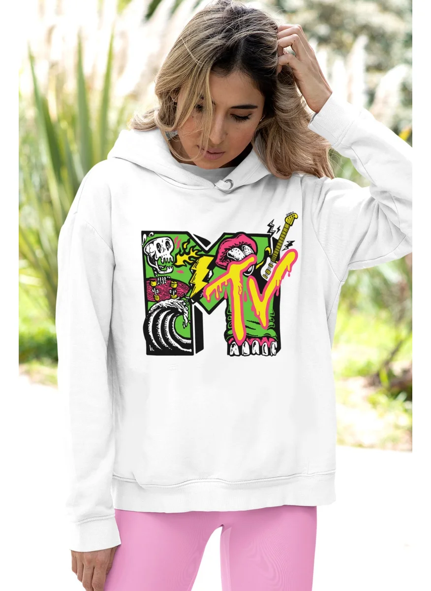 Rock&Roll Meteve White Hooded Women's Sweatshirt