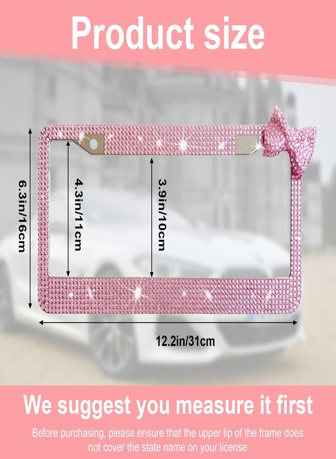 Wanheart Bling License Plate Frame for Women, Premium Stainless Steel Rhinestone License Plate Holder,Handmade Glitter Crystal Diamond Girl Lincense Plate Tag Cover (Pink + Pink Bow) - Image 2