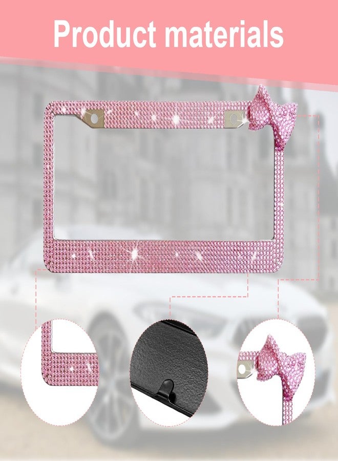 Wanheart Bling License Plate Frame for Women, Premium Stainless Steel Rhinestone License Plate Holder,Handmade Glitter Crystal Diamond Girl Lincense Plate Tag Cover (Pink + Pink Bow) - Image 4