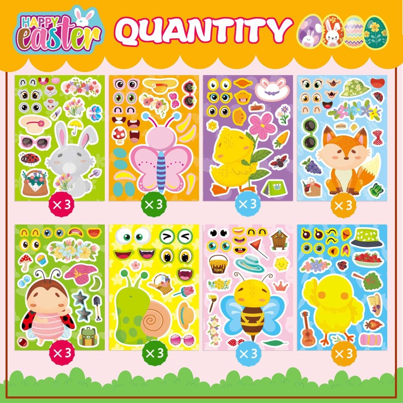 DUJAA 24 Sheets Spring Stickers for Kids Toddlers, Make Your Own Stickers 8 Designs of Animal Chicken Fox Rabbit Bee Butterfly, Easter Stickers Spring Party Supplies Teachers Classroom Reward - Image 2