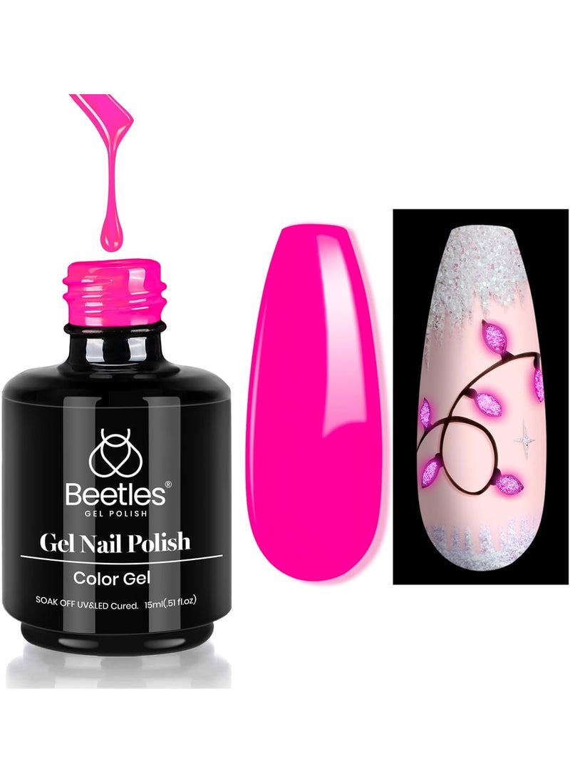 beetles Gel Polish Beetles Neon Pink Gel Nail Polish 15ml 0.5oz Glow in the Dark Pink Halloween Gel Polish Soak Off Uv LED Nail Lamp Nail Art Manicure Salon DIY Home for Women Girls 