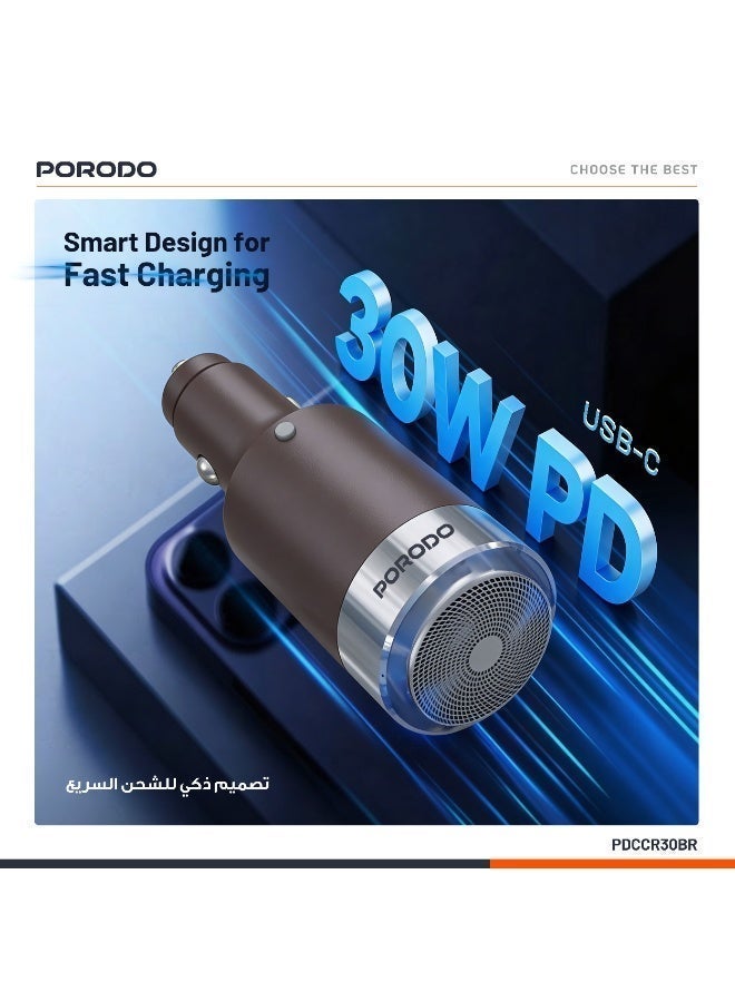 porodo Multifunctional Car Charger with Electric Shaver, PD 30W Fast Charging, 40min Working Time, Auto Off Function, Aluminum Alloy Stainless Material, One Button Operation, Travel Friendly, 6000RPM Motor - Brown - Image 4