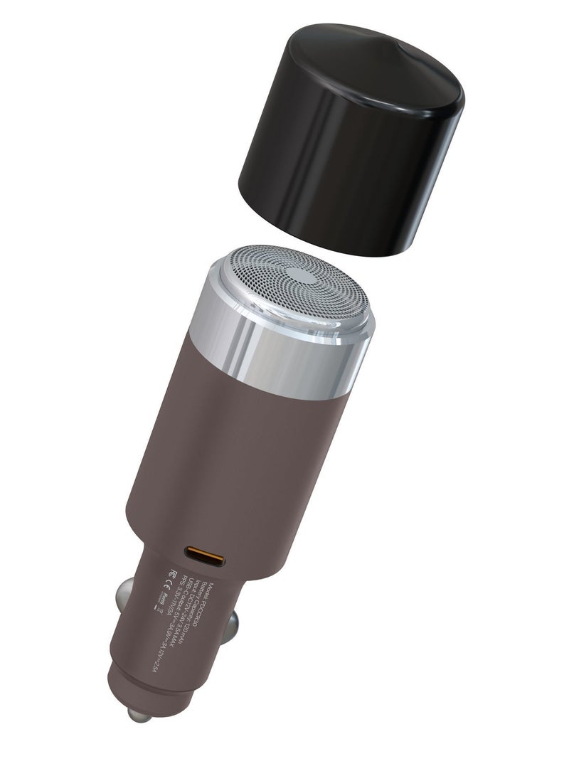 porodo Multifunctional Car Charger with Electric Shaver, PD 30W Fast Charging, 40min Working Time, Auto Off Function, Aluminum Alloy Stainless Material, One Button Operation, Travel Friendly, 6000RPM Motor - Brown - Image 5