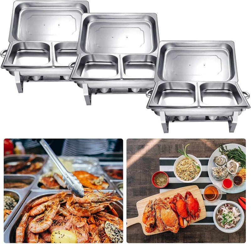 تريدجيت طبق تسخين من الفولاذ المقاوم للصدأ، وعاء تسخين طعام بوفيه بثلاث حجرات، 62.4 سم، درجة تجارية - Image 5