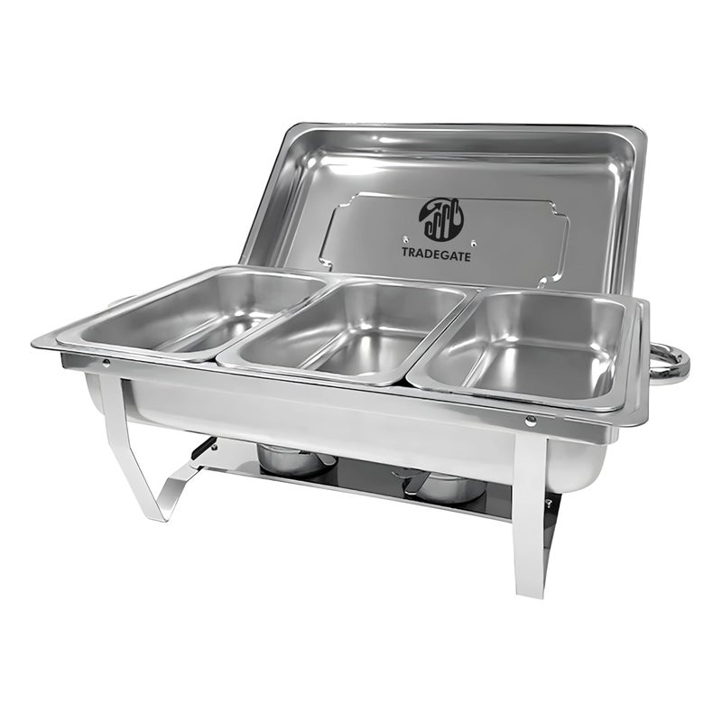 تريدجيت طبق تسخين من الفولاذ المقاوم للصدأ، وعاء تسخين طعام بوفيه بثلاث حجرات، 62.4 سم، درجة تجارية - Image 1