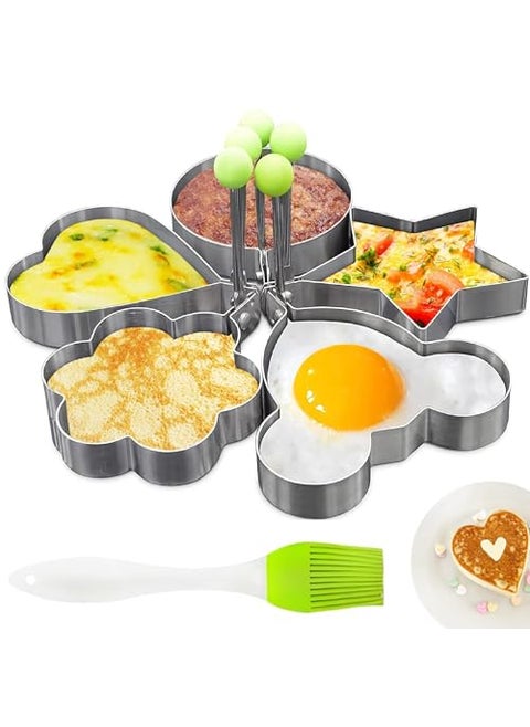 5 Pcs Pancake Molds for Griddle  Egg Shaper for Frying Pan Stainless Steel Pancake Mold for Omelettes  Fried Eggs Easy to Use  Clean Various Shapes  Wide Application