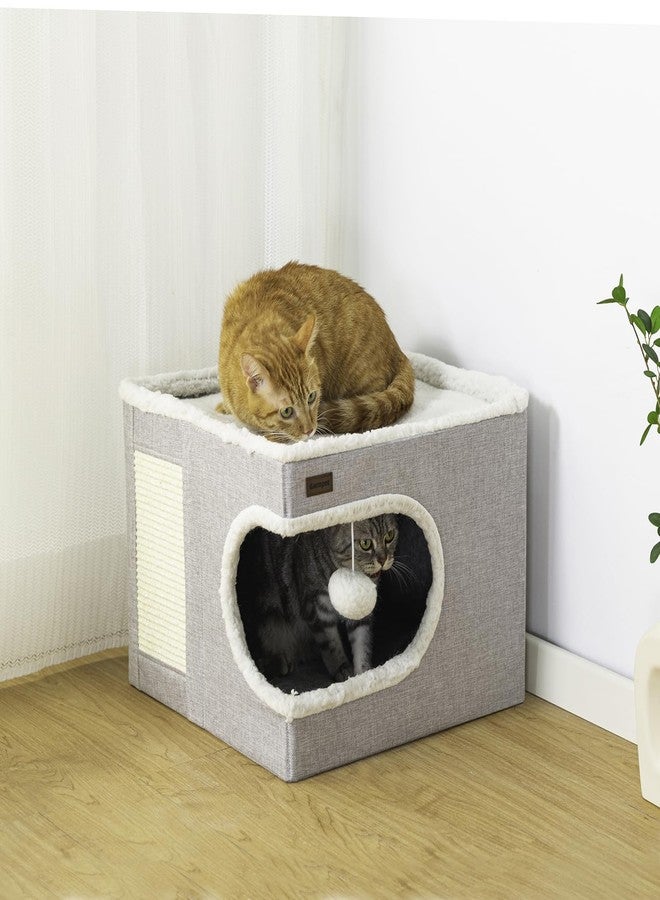سرير قطط Garnpet للقطط المنزلية، بيت مكعب، أسرة وأثاث كهف مغطى للقطط مع لوحة خدش وخيمة للاختباء، منزل قطط عصري لطيف للحيوانات الأليفة الصغيرة والكبيرة، رمادي - Image 5