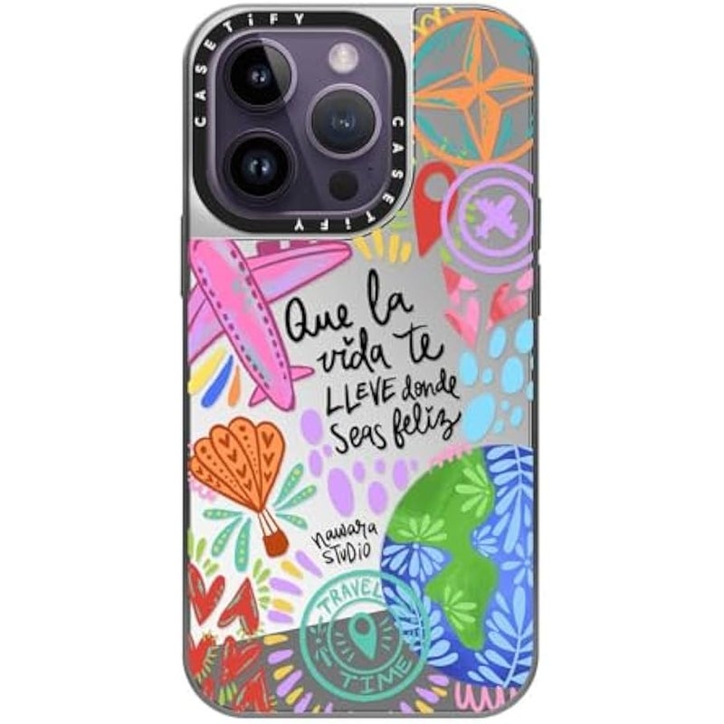 Casetify Mirror Case for iPhone 14 Pro Compatible with Magsafe - Ser Feliz - Silver on Silver - Image 2