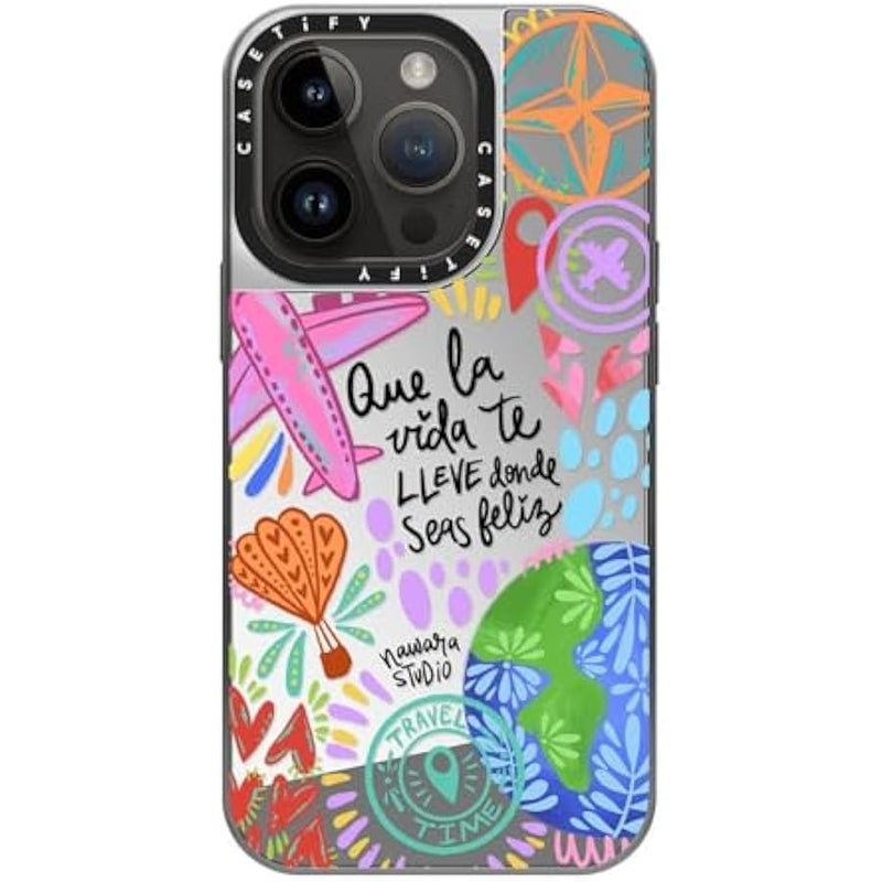 Casetify Mirror Case for iPhone 14 Pro Compatible with Magsafe - Ser Feliz - Silver on Silver - Image 3