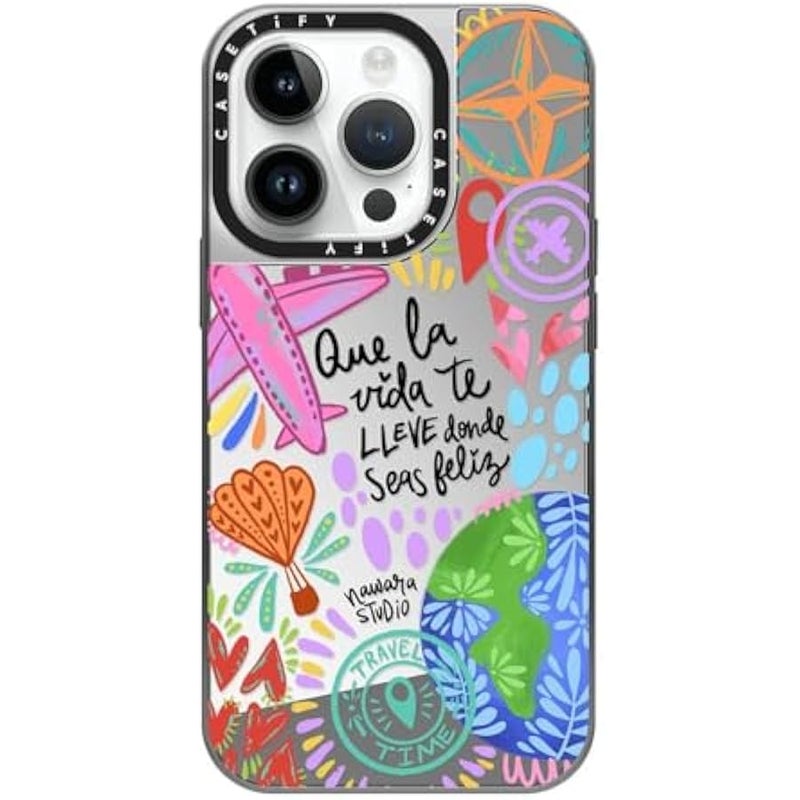 Casetify Mirror Case for iPhone 14 Pro Compatible with Magsafe - Ser Feliz - Silver on Silver - Image 1