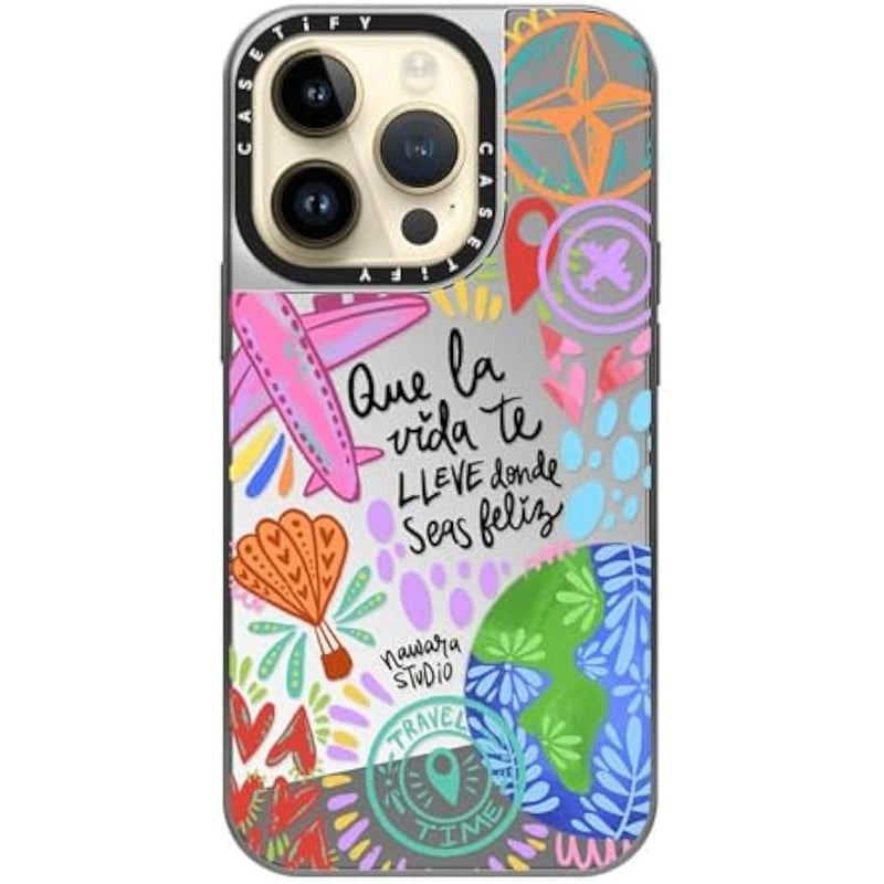 Casetify Mirror Case for iPhone 14 Pro Compatible with Magsafe - Ser Feliz - Silver on Silver - Image 4