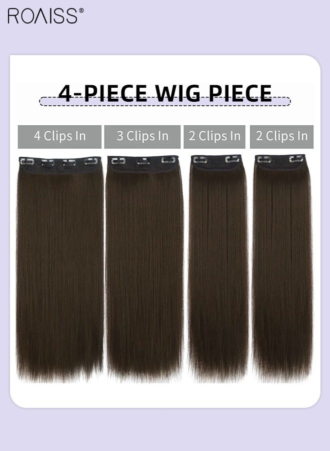 roaiss 4Pcs Clip in Straight Hair Extensions, Invisible Adjustable Long Synthetic Heat Resistant Hairpieces for Women Girls, Brown Black, 50cm (20 inch) - Image 5