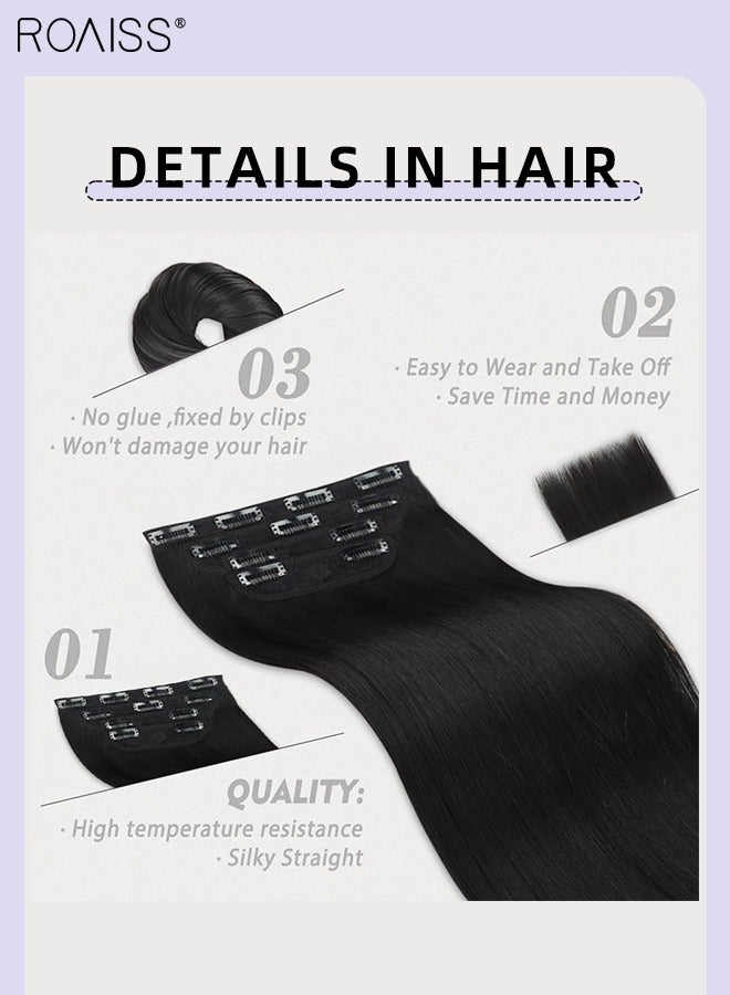 roaiss 4Pcs Clip in Straight Hair Extensions, Invisible Adjustable Long Synthetic Heat Resistant Hairpieces for Women Girls, Brown Black, 50cm (20 inch) - Image 4