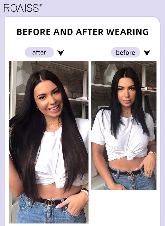 roaiss 4Pcs Clip in Straight Hair Extensions, Invisible Adjustable Long Synthetic Heat Resistant Hairpieces for Women Girls, Brown Black, 50cm (20 inch) - Image 2