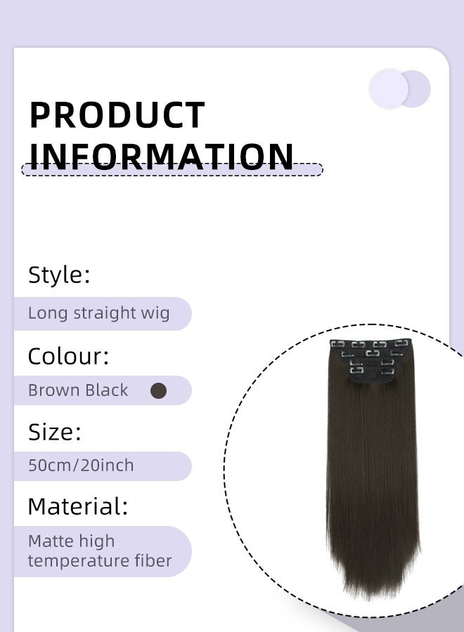 roaiss 4Pcs Clip in Straight Hair Extensions, Invisible Adjustable Long Synthetic Heat Resistant Hairpieces for Women Girls, Brown Black, 50cm (20 inch) - Image 3
