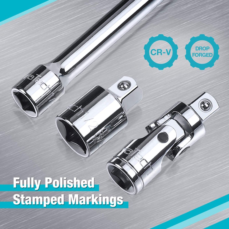 DURATECH 22-Piece Drive Tool Accessory Set, Including 1/4 3/8 1/2 Extension Bars, Socket Adapters, Universal Joints, Spark Plug Sockets, Professional Socket Accessories, Cr-V Steel, EVA Foam Package - Image 3