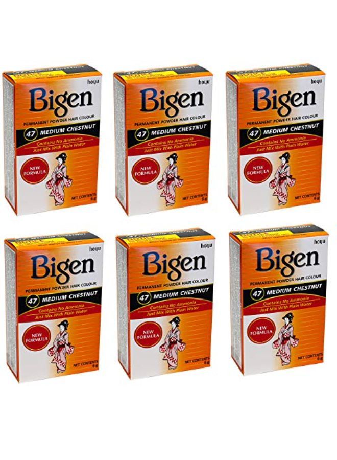 Bigen بودرة تلوين الشعر 47 كستنائي متوسط 0.21 أونصة (علبة تحتوي على 6 قطع)  - Image 1