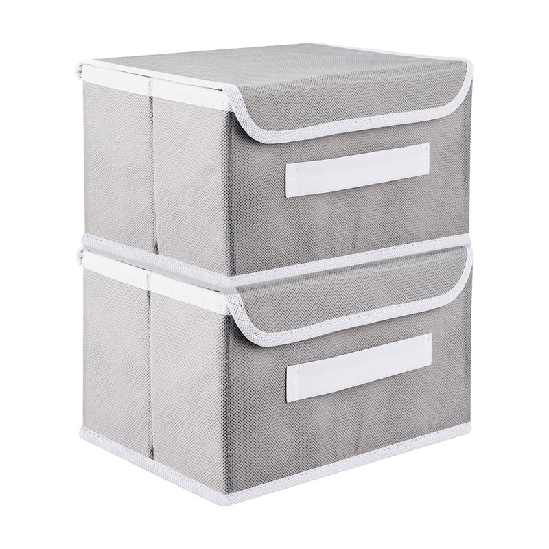 Kuber Industries Foldable Boxes For Storage Pack of 2 Multipurpose Storage Organizer For Clothes Wardrobe Closet Toys Books Undergarment Organizer Basket With Handle And Lid Grey - Image 1