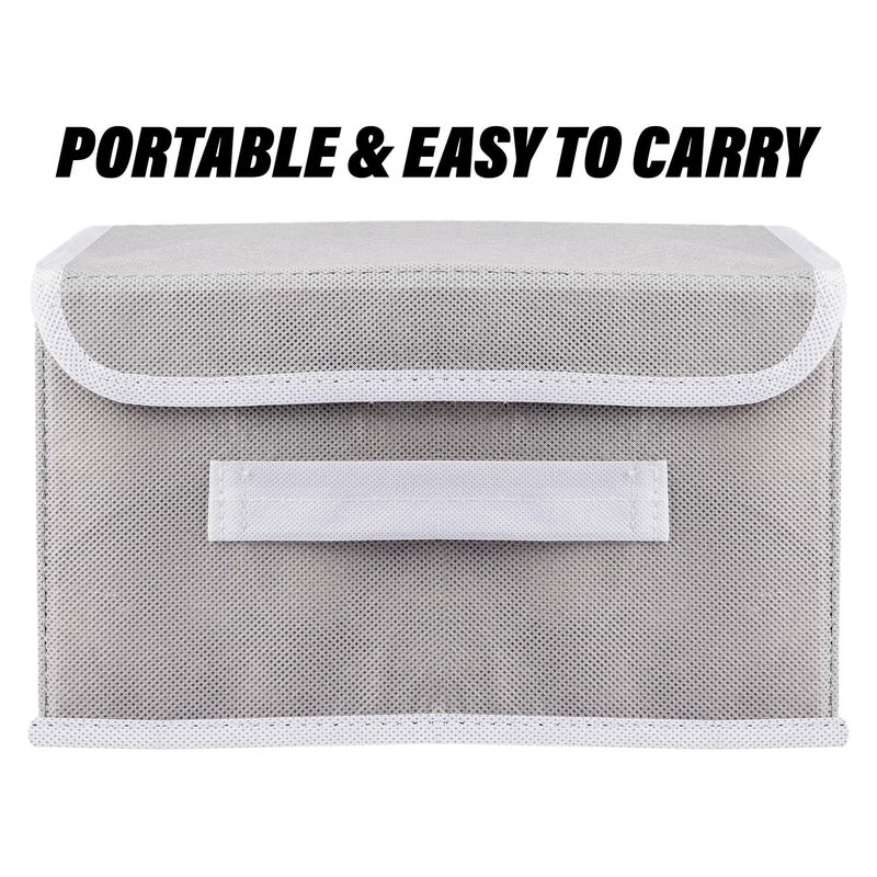 Kuber Industries Foldable Boxes For Storage Pack of 2 Multipurpose Storage Organizer For Clothes Wardrobe Closet Toys Books Undergarment Organizer Basket With Handle And Lid Grey - Image 2
