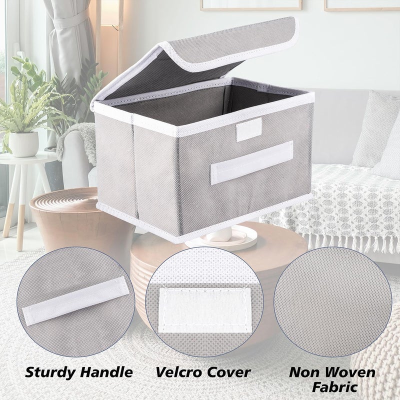 Kuber Industries Foldable Boxes For Storage Pack of 2 Multipurpose Storage Organizer For Clothes Wardrobe Closet Toys Books Undergarment Organizer Basket With Handle And Lid Grey - Image 5