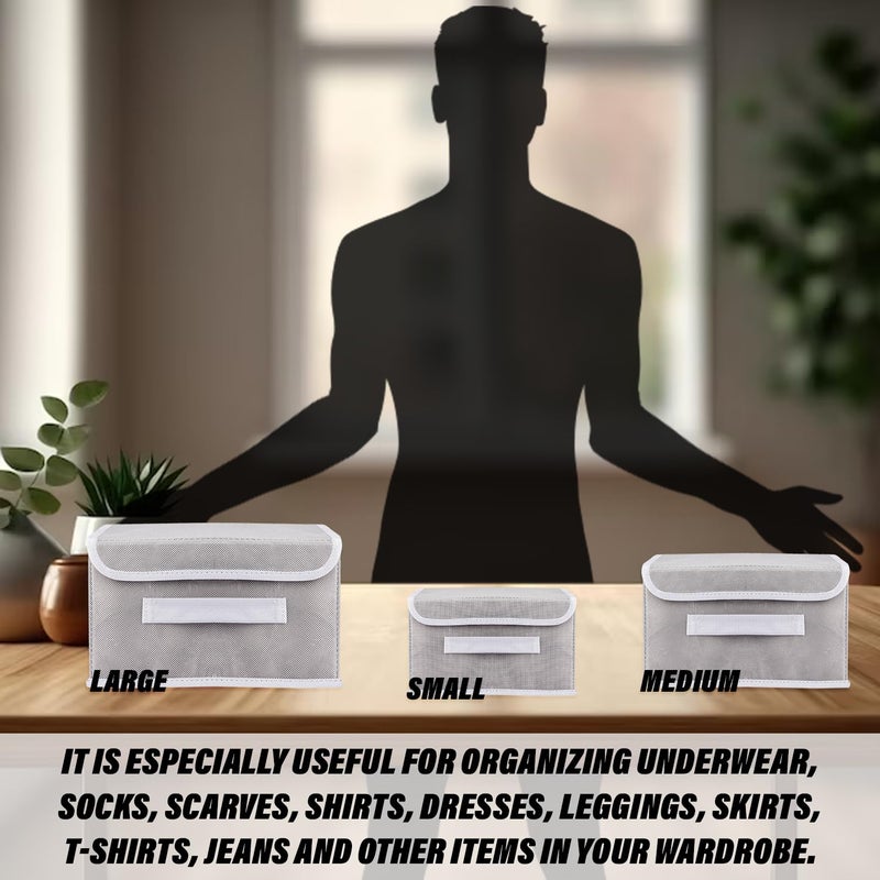 Kuber Industries Foldable Boxes For Storage Pack of 2 Multipurpose Storage Organizer For Clothes Wardrobe Closet Toys Books Undergarment Organizer Basket With Handle And Lid Grey - Image 3