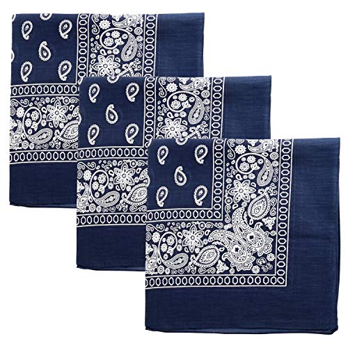 Kaiser 3 PK Cowboy Bandanas 100% Cotton 22 x 22 inch - Navy - Image 1
