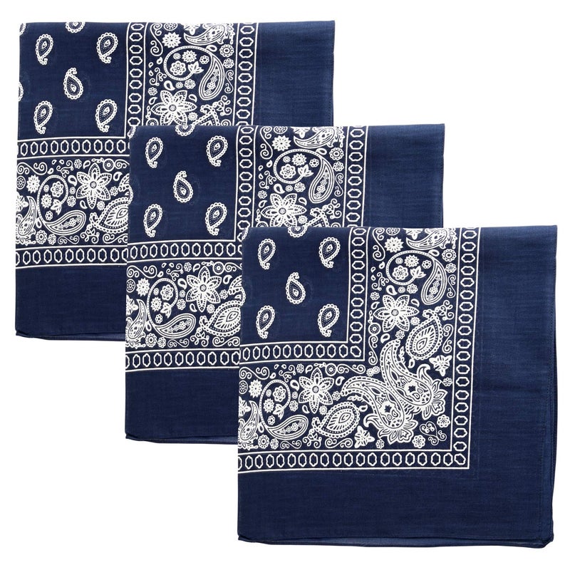 Kaiser 3 PK Cowboy Bandanas 100% Cotton 22 x 22 inch - Navy - Image 3