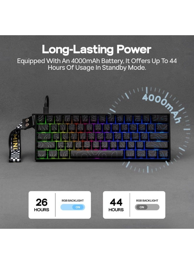 AULA MINI60 HE MAX Wireless Hall Effect Gaming Keyboard 60% 61-Key with Adjustable Actuation Rapid Trigger 0.01mm Sensitivity Tri-Mode Bluetooth 5.0 / 2.4GHz / USB-C RGB Backlit PBT Keycaps SOCD DKS Magnetic Custom Keyboard for PC Mac - Image 4