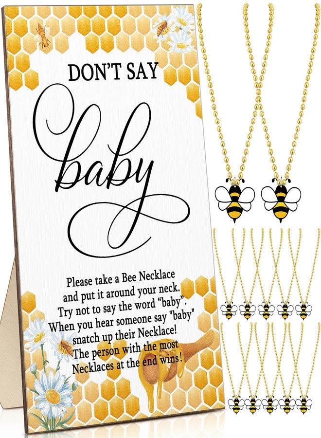 Roowest 51 Pcs Don't Say Baby Shower Game Bee Baby Game Sign Wooden Baby Shower Table Decor 50 Bee Felt Necklaces Bee Shape Necklaces for Baby Shower Winner Prizes Gender Reveal Party Favors - Image 1