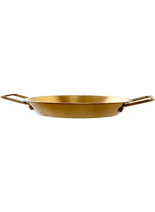 Premium Brass-Finished Cooking   28 s and Serving Pan with Dual Handles - Classic Shallow Paella & Serving Skillet - Image 2