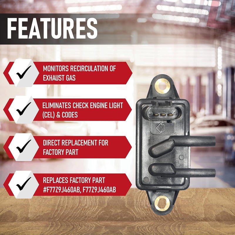 AA Ignition EGR - حساس ضغط استرجاع غاز العادم - يحل محل DPFE15، F77Z9J460AB، F77Z9J460AB، VP8T - متوافق مع سيارات فورد، لينكولن، ميركوري - إكسبيديشن، إيسكيب، فوكوس، F-150 - Image 2