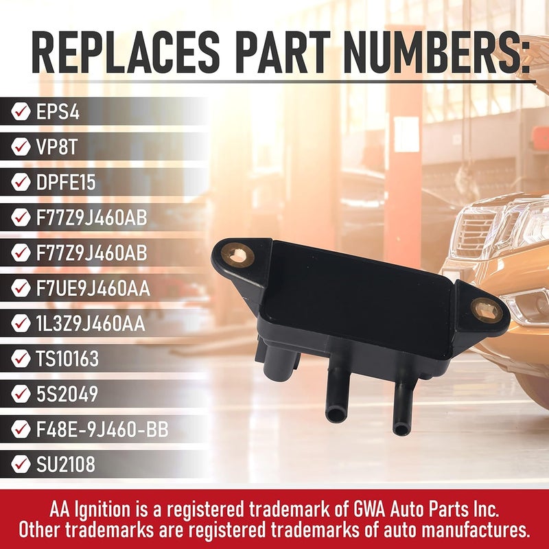 AA Ignition EGR - حساس ضغط استرجاع غاز العادم - يحل محل DPFE15، F77Z9J460AB، F77Z9J460AB، VP8T - متوافق مع سيارات فورد، لينكولن، ميركوري - إكسبيديشن، إيسكيب، فوكوس، F-150 - Image 3