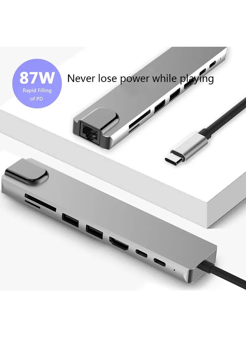 Megamus - 4K Multifunctional Adapter 8V1 USB RJ45 HD Ethernet Adapter USB 3.0 Card Reader PD/SD/TF - Image 1