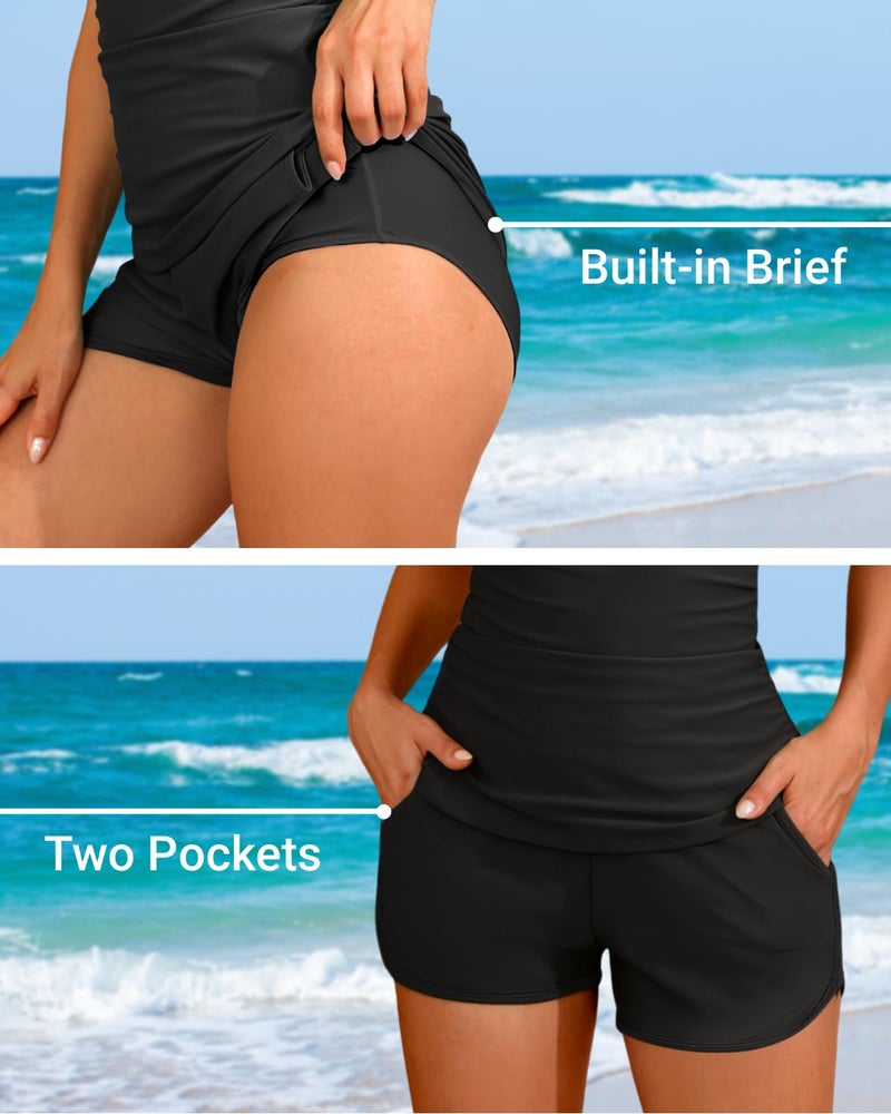 Tempt Me Women Black Stripe Tankini Swimsuits with Shorts - Two Piece Tummy Control Bathing Suits Top with Two Pockets Bottom Swimwear XL - Image 5