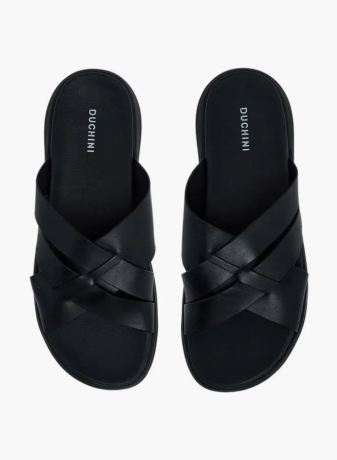دوتشيني Men Leather Cross Strap Sandals