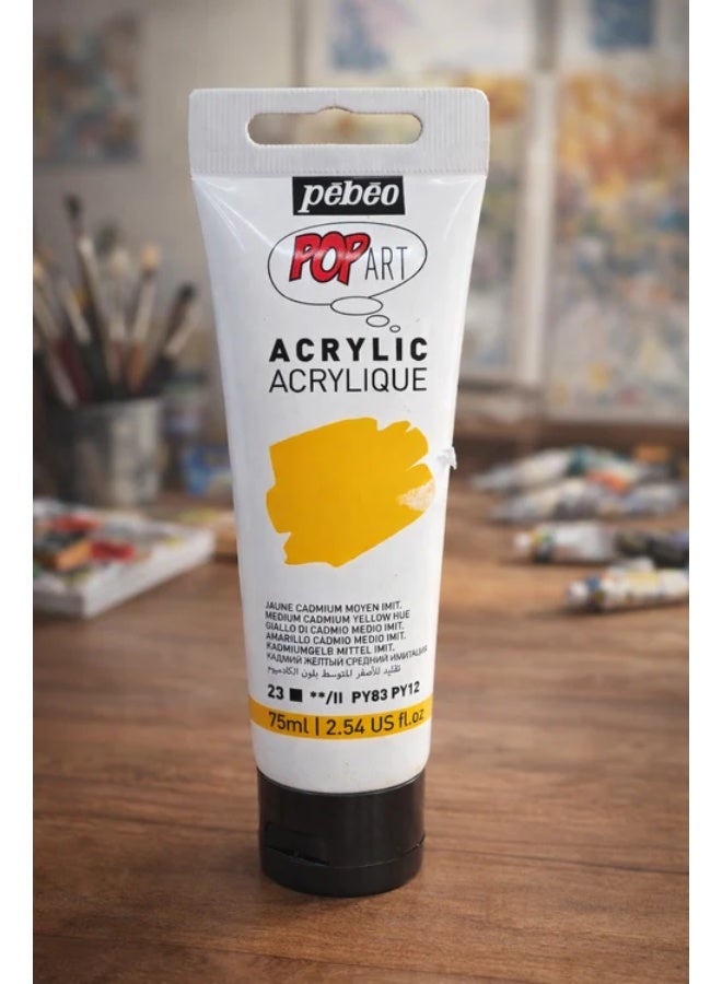 طلاء أكريليك من بيبيو بوب آرت، 75 مل، لون أصفر كادميوم متوسط
