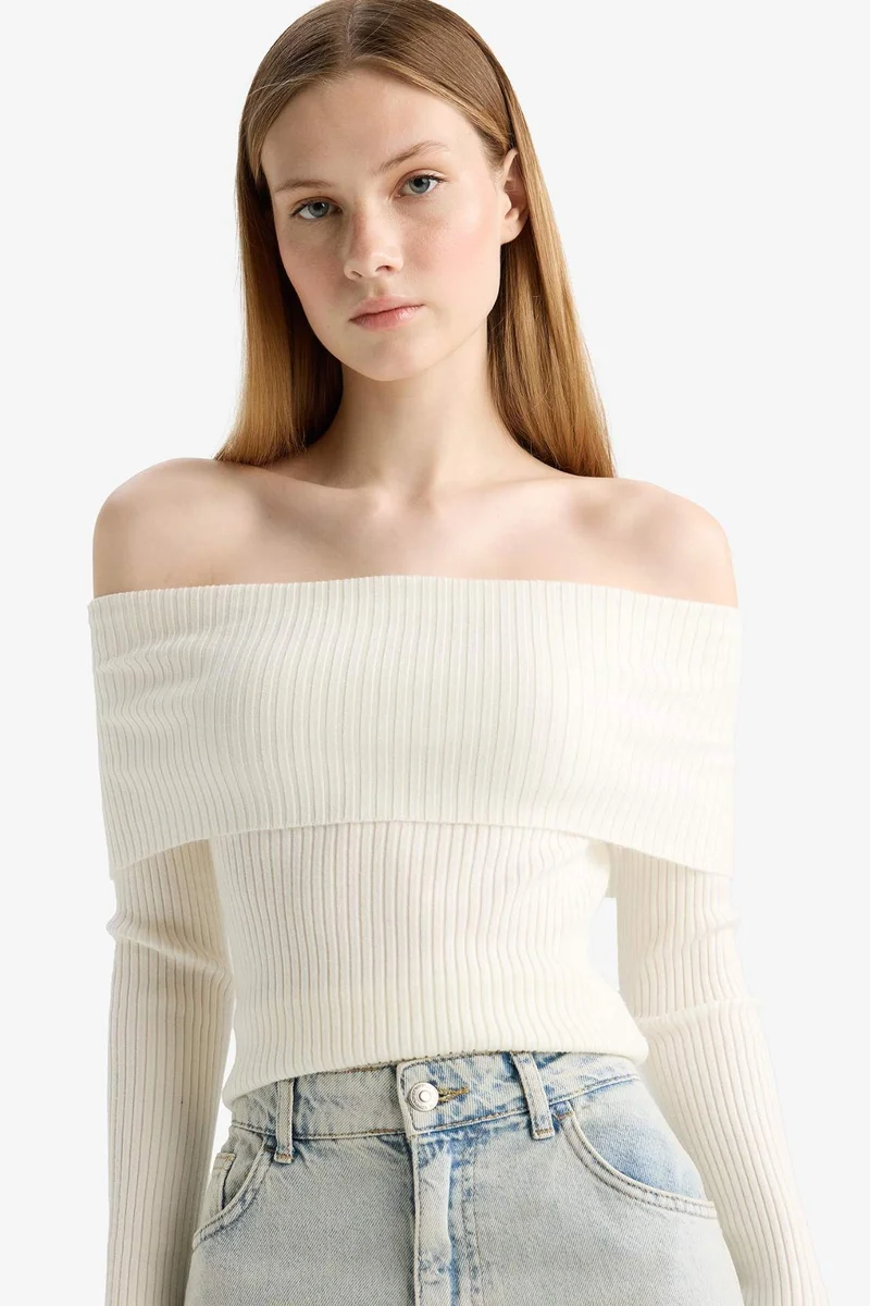 ديفاكتو Slim Fit Strapless Knitwear Basic Dress Pullover