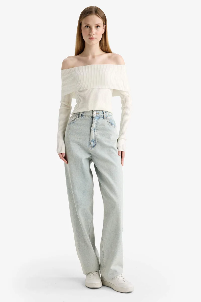 ديفاكتو Slim Fit Strapless Knitwear Basic Dress Pullover